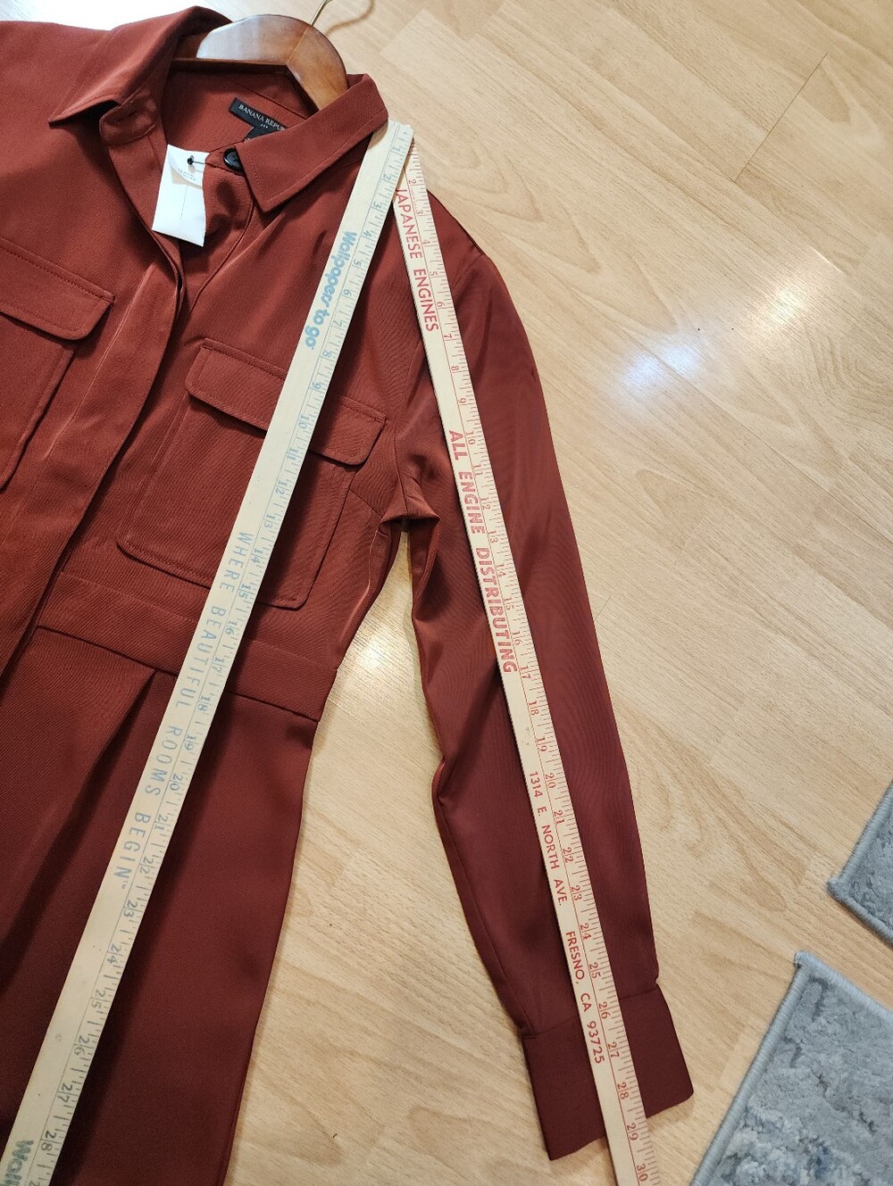NWT Banana Republic Long Sleeve Wide Leg Trouser Satin Jumpsuit Burnt Caramel 8 - Picture 9 of 16